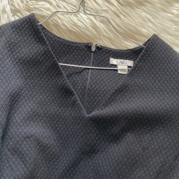 Cato solid black midi v neck A line short sleeve zip up 1950s little black dress - Picture 6 of 17